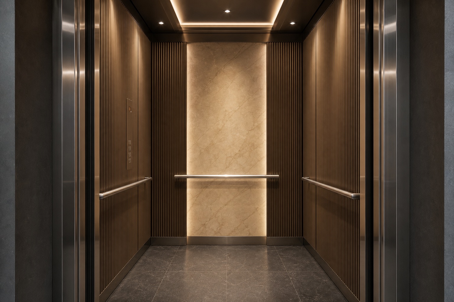 Elevator cabin material and lighting design