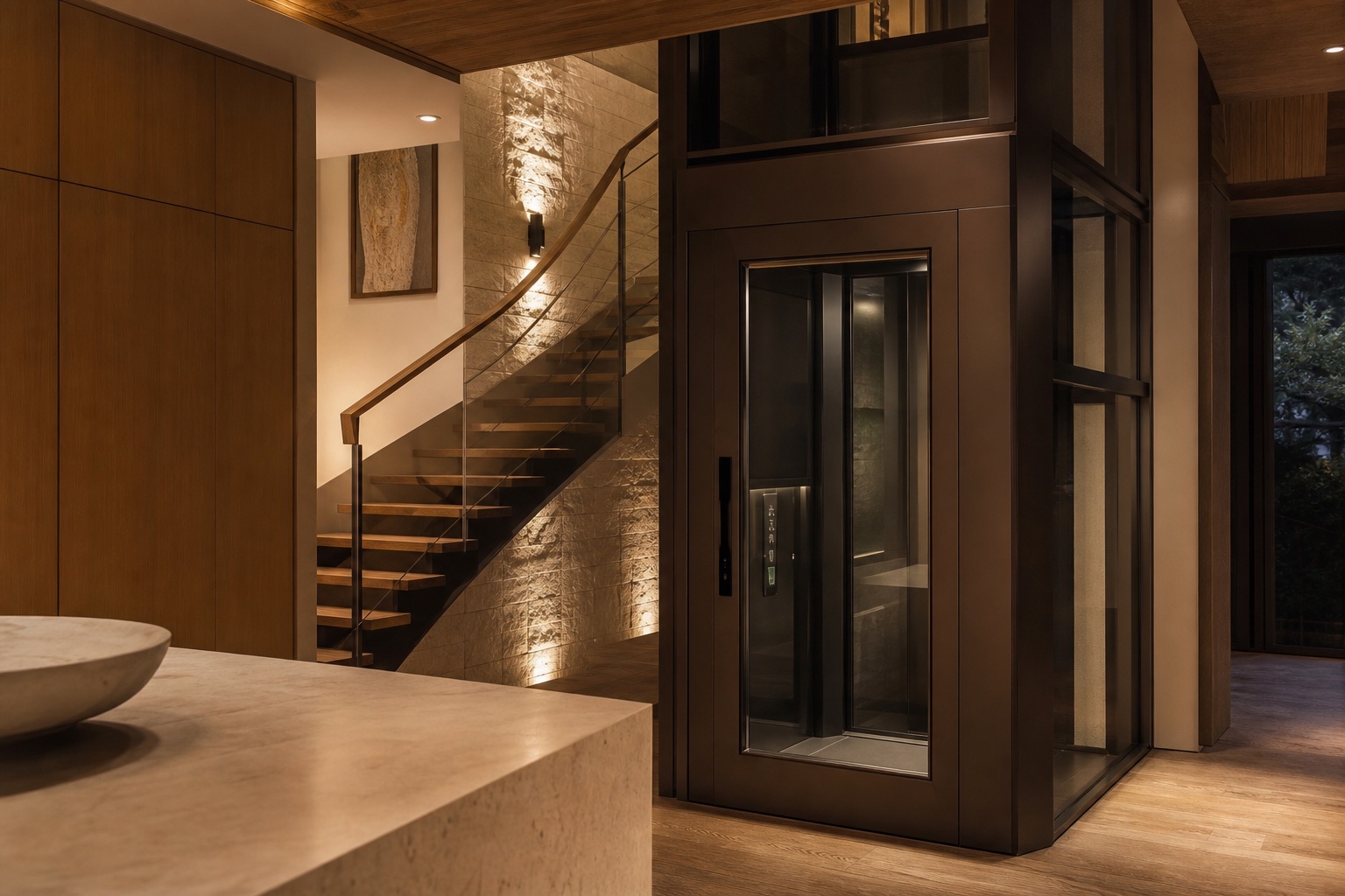 FUJI villa and home lift integrated into a refined residence