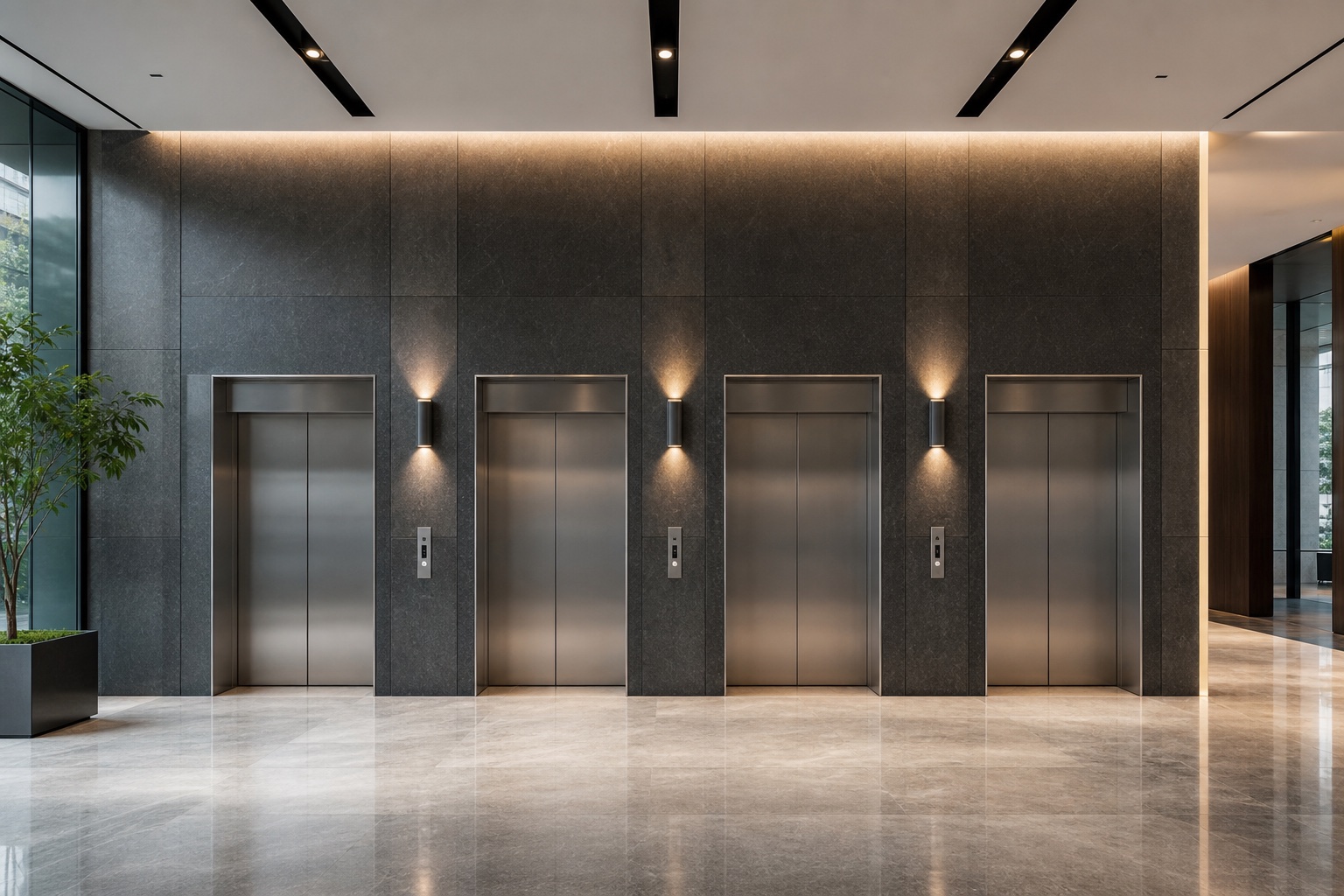 Concept visualization of a modern commercial elevator lobby